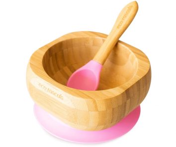Bol y cuchara de bamboo en rosa de Eco Rascals