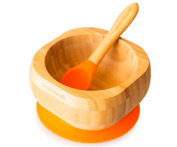 Bol y cuchara bamboo en naranja de Eco Rascals